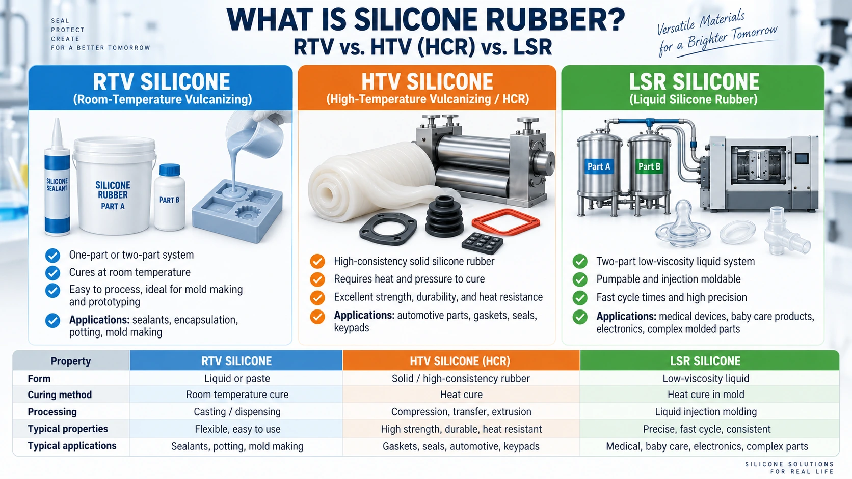 RTV HTV HCR and LSR silicone rubber comparison